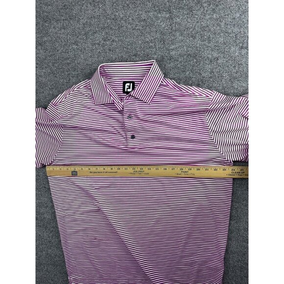 FootJoy Polo Shirt Men's Large Purple White Stripe Short Sleeve Button Collared - Picture 3 of 6